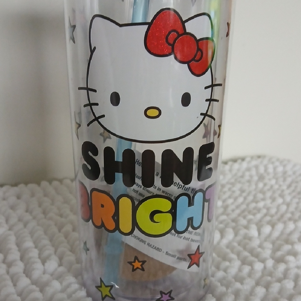 Hello Kitty Colorful Girly SHINE BRIGHT Tumbler with Red Lid and Colorful Stars - Picture 2 of 8